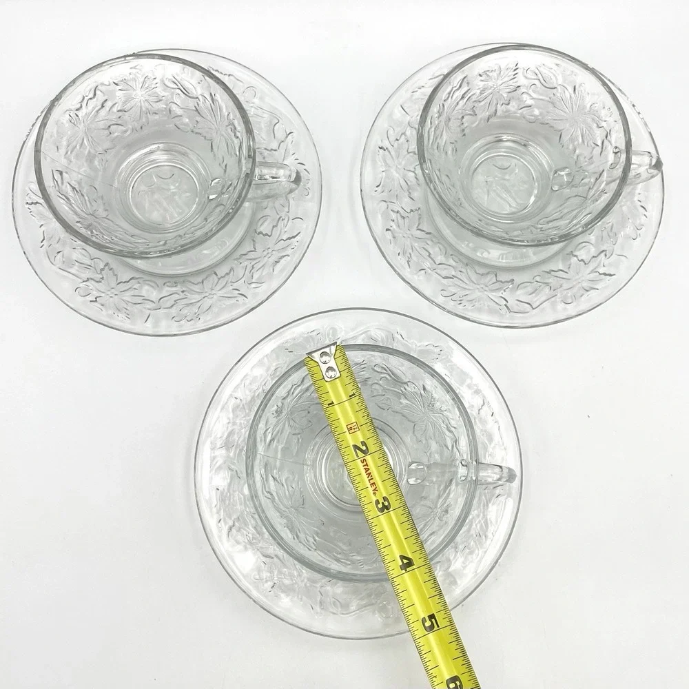 Vintage 1980s Princess House Fantasia Cup & Saucer Clear Crystal Set of 3